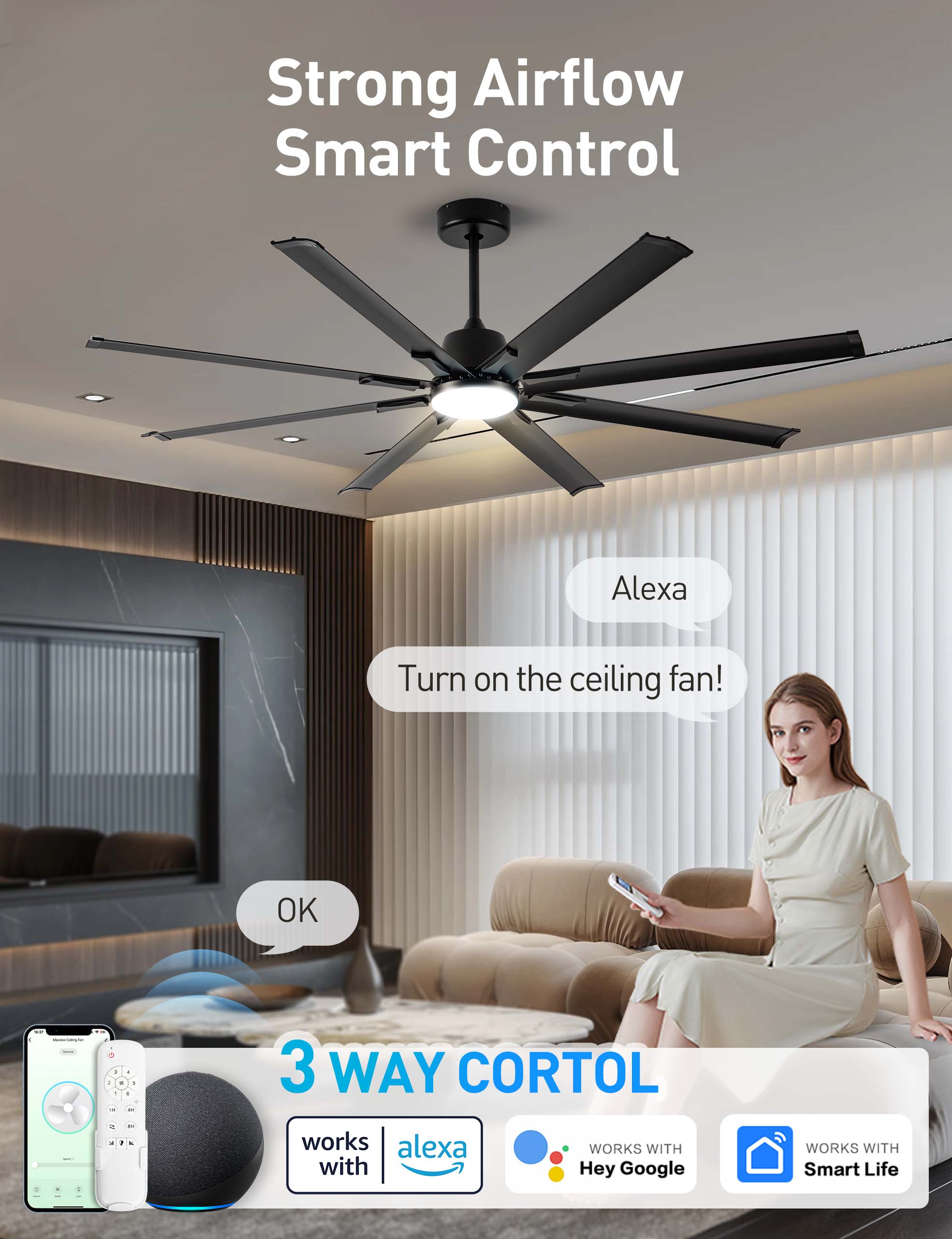 Luxe Flow 72inch DC ceiling fan in black/Nickel
